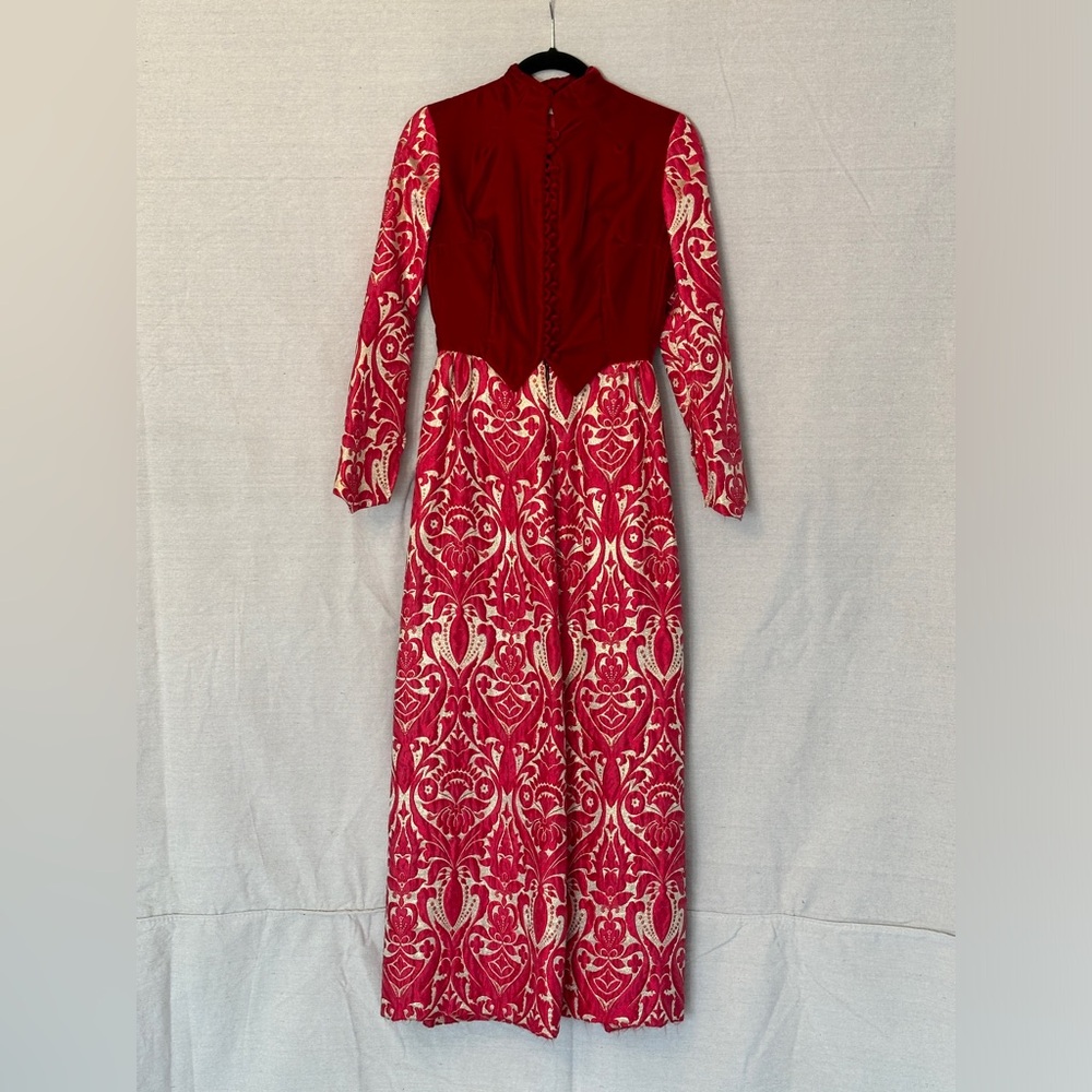 Vintage Handmade Red and Gold Brocade Velvet Dress